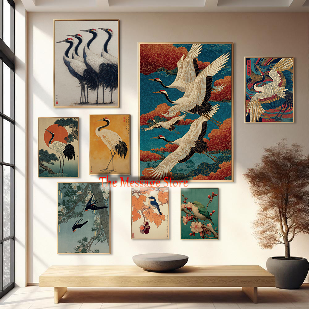 Japanese Traditional Lifestyle - Traditional Nature Crane Birds Japanese Asian