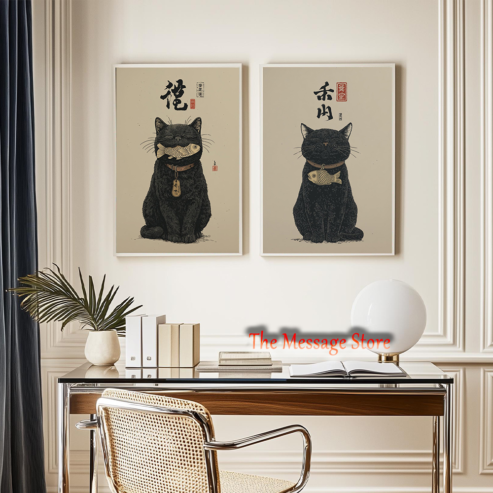 Black Lucky Cat Ukiyo-e Japane - Japanese Traditional Lifestyle ulasan dan harga