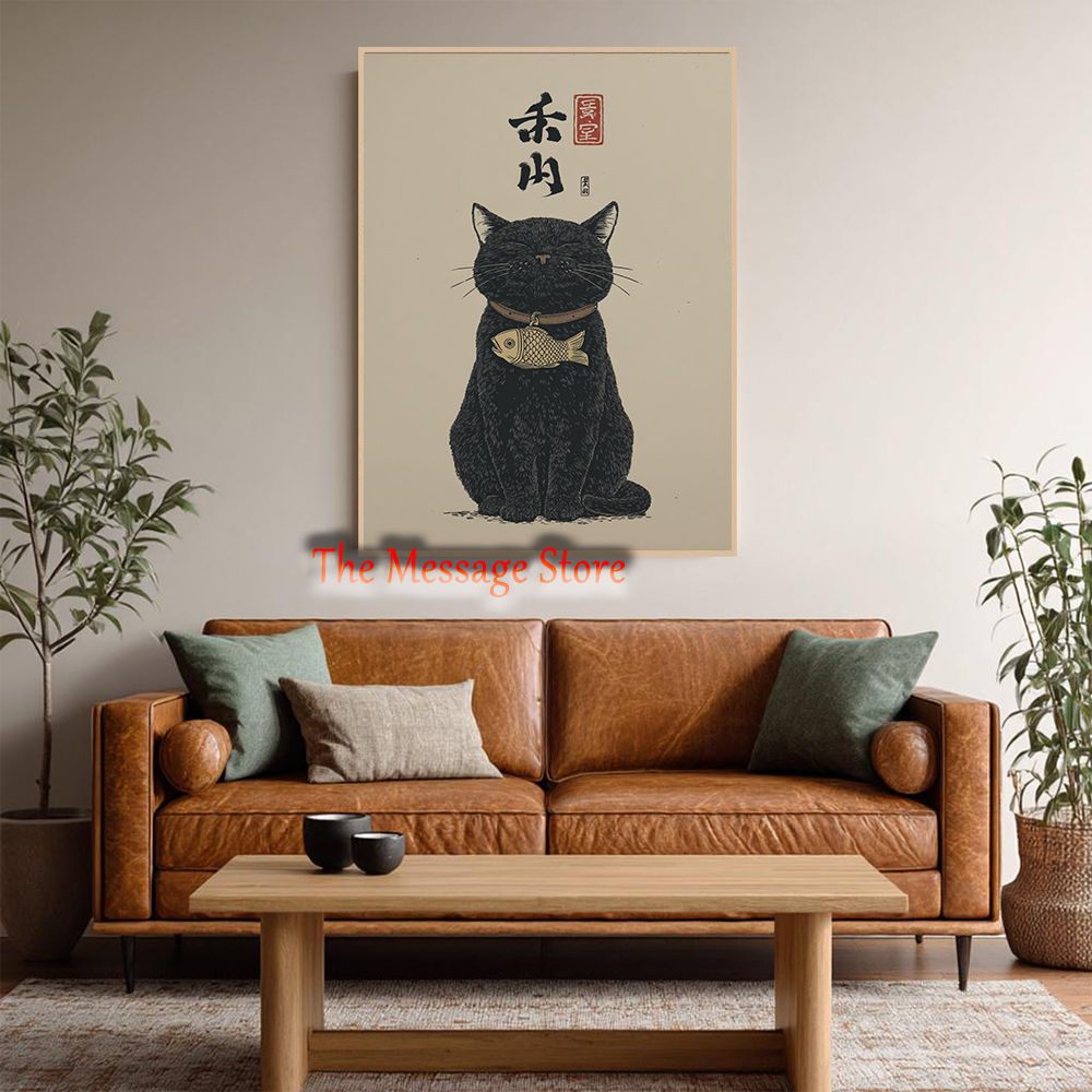Black Lucky Cat Ukiyo-e Japane - Japanese Traditional Lifestyle ulasan dan harga