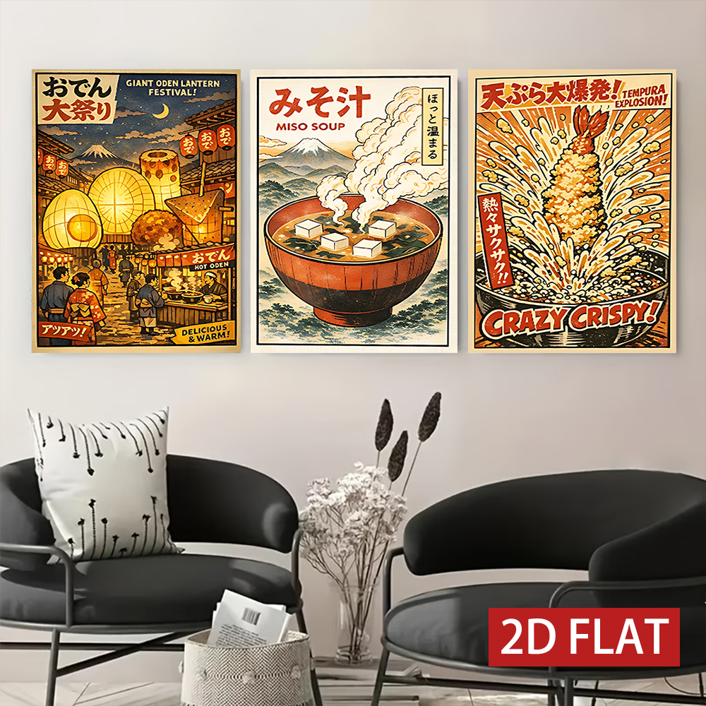 3 Counts Wooden Framed Canvas  - Japanese Lifestyle And Food ulasan dan harga